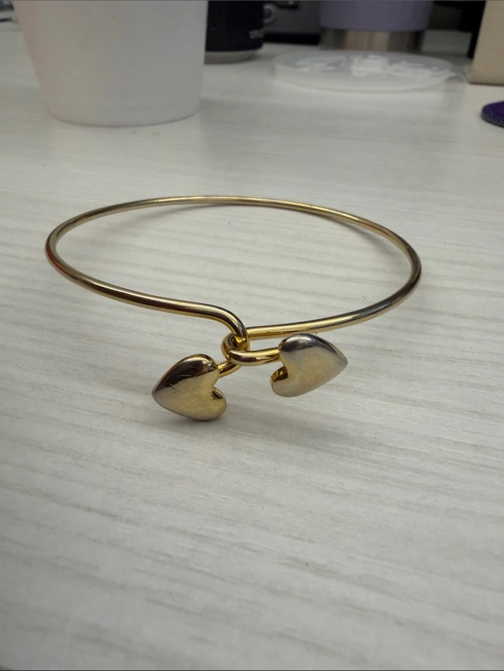Gold Heart Duo Bangle Bracelet - Women Jewelry